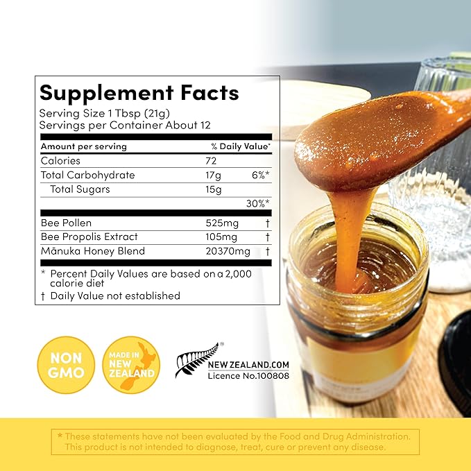 Me Today - Energize New Zealand Mānuka Honey Blend With Propolis & Bee Pollen, from New Zealand (8.8oz)