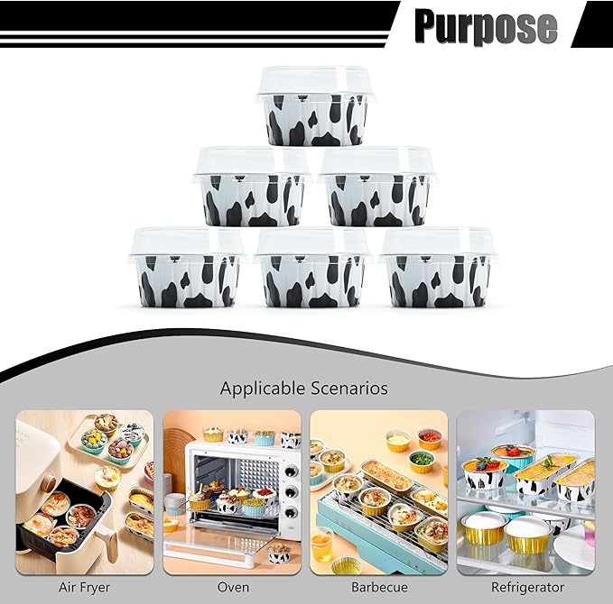 White and Black Mini Cake Pans, 4.2oz 50Pcs Mini Cheesecake Containers, Disposable Cake Pans with Lids, Creme Brulee Cups with Lids