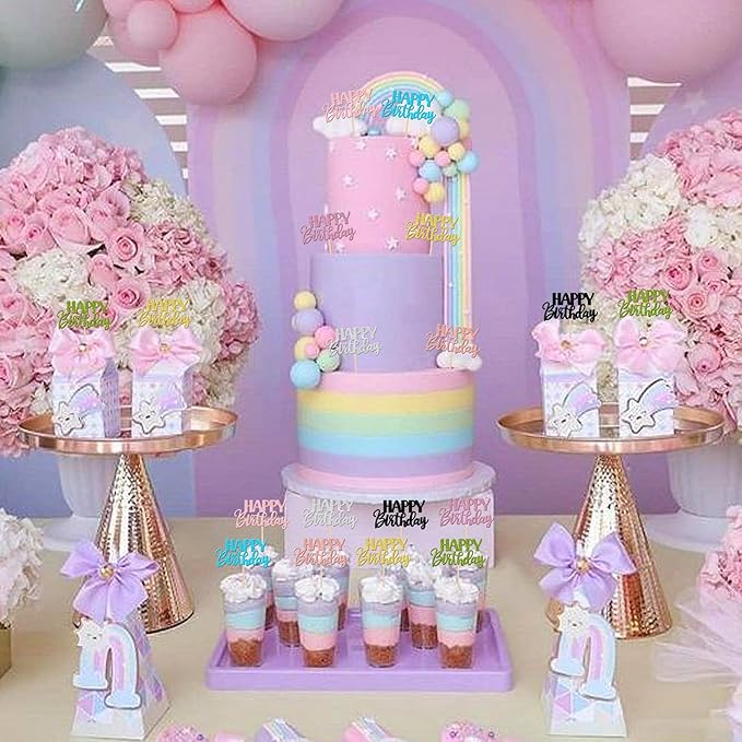 32 PCS Happy Birthday Cupcake Toppers Glitter Happy Birthday Cupcake Picks for Celebrating Birthday Anniversary Theme Party Cake Decorations Supplies Mixed 8 Colors