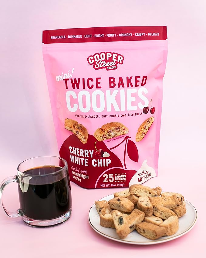 Cooper Street Twice-Baked Cherry White Chip Biscotti Cookies (16 oz) ??Over 50 Biscotti Cookies per Bag Loaded with Real Fruit, Traditional Italian Style Snacks - Dairy, Peanut & Soy Free, Kosher