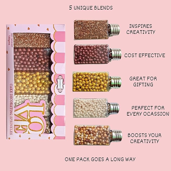 Confect Sprinkle Mix ??Edible Gold, Bronze & White Sugar Pearls with Copper Sparkling Sugar ?밎reat Gatsby Disco Ball- Elegant Cake, Cupcake & Cookie Decorating Sprinkles ?밮egan, Gluten-Free, Nut-Free, Soy-Free, Dairy-Free, Palm Oil-Free, Dye Free- 5 Oz