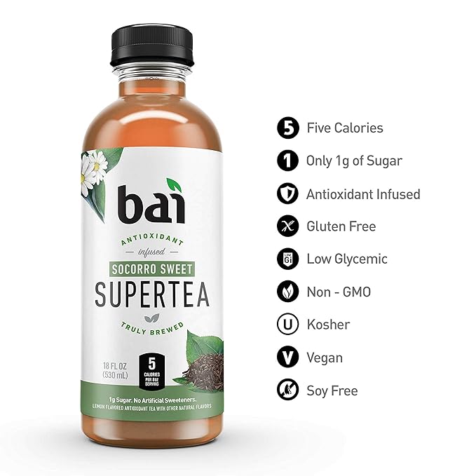 Bai Iced Tea, Socorro Sweet, Antioxidant Infused Supertea, 18 Fluid Ounce Bottle