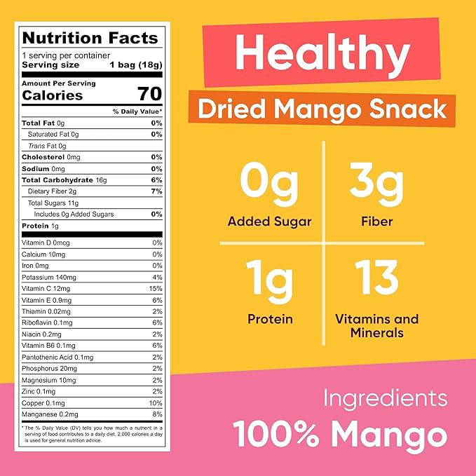 Yammy Dried Mango Chips Like Freeze Dried Fruit, No Sugar Added Crispy Dry Slices of Mangoes, Unsweetened Dehydrated Healthy Snack, Low Calorie Vegan Gluten Free, Individual Packs (3.9oz Pack of 4)