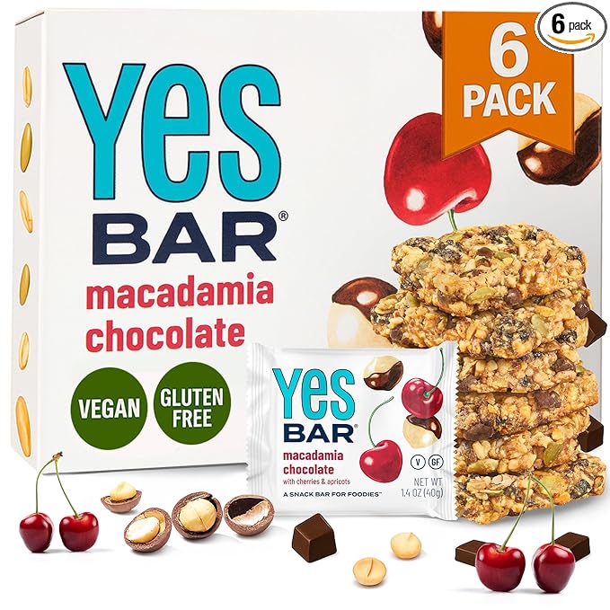 The YES Bar YES Bar ??Macadamia Chocolate ??Plant Based Protein, Decadent Snack Bar ??Vegan, Paleo, Gluten Free, Dairy Free, Low Sugar, Healthy Snack, Breakfast, Low Carb, Keto Friendly (Pack of 6)