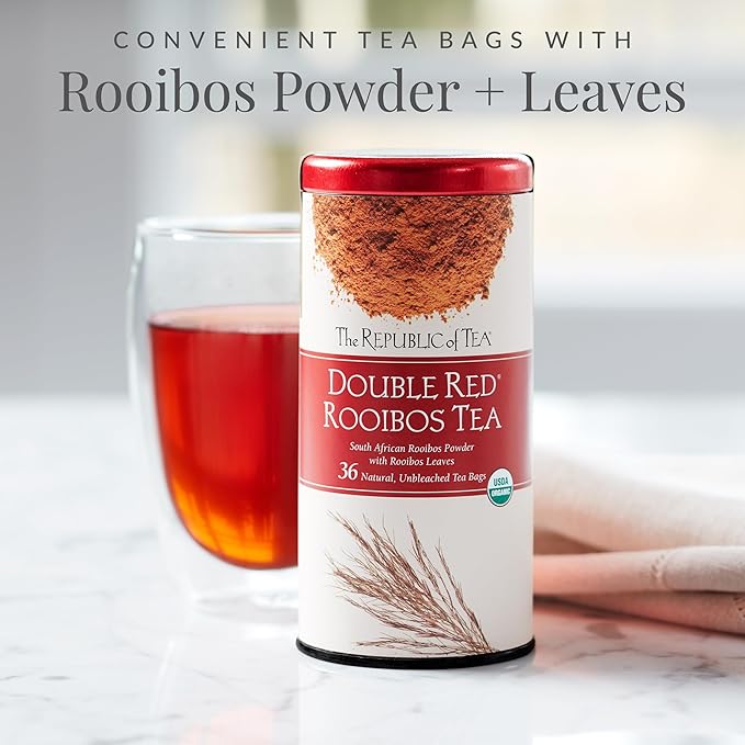 The Republic of Tea ??Organic Double Red Rooibos, Naturally Caffeine-Free Rooibos Powder and Leaves, Steeps 250 Cups