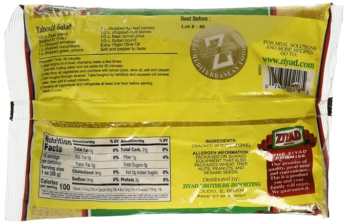 Ziyad Cracked Wheat Bulgur ??Fiber-Rich Whole Grain, Nutty Flavor & Chewy Texture ??Ideal for Tabbouleh, Kibbeh, Curries, Soups & Salads ??Easy 30-Minute Prep, Vegan ??No. 1, 16oz