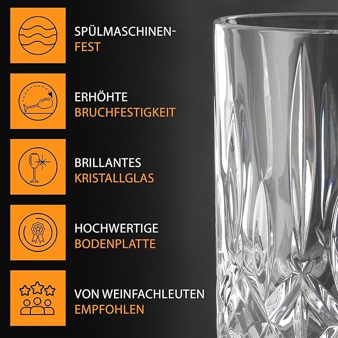 Nachtmann Noblesse Collection Iced Beverage Glasses, Crystal Glass Water Goblets, 15 Ounce, Beer, Wine, and Cocktails, Iced Beverage Glassware – Set of 4