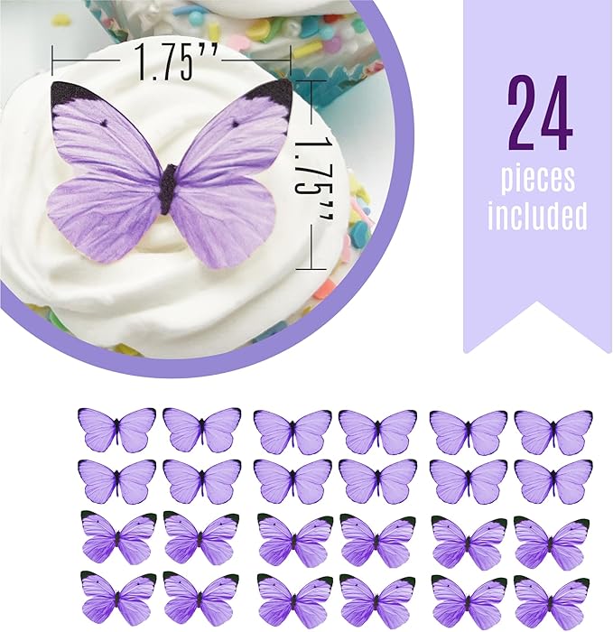 Sugar Robot Edible Butterflies for Cake Decorating - Small Pastel Purple Butterfly Cake Toppers and Cupcake Toppers - Decoration Made in the USA - Premium Crafted (Purple)