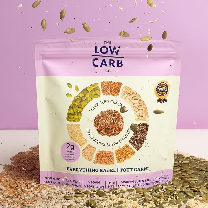 Super Seed Crackers, Gluten Free & Keto Friendly Healthy Snacks, Vegan, Zero Sugar, Paleo & Diabetic Friendly, Nut Free, 20g High Protein, 18g High Fiber, 3.56oz Each, 4-Pack, Everything Bagel