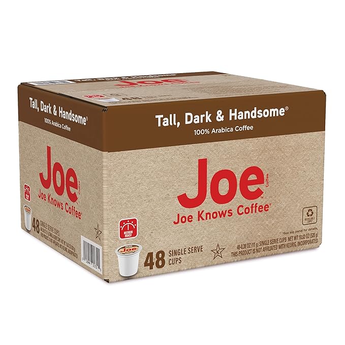 Joe Knows Coffee Single Serve Cups Pods and Capsules, Tall Dark and Handsome, 48 Count