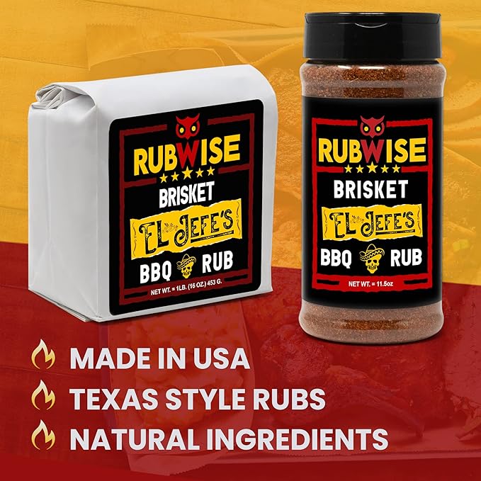 RubWise Texas Style Brisket Rub - El Jefe | Dry BBQ Rubs and Spices for Smoking & Grilling | Barbecue Meat Seasoning with Authentic Texan Flavor | Great on Beef, Steaks, Ribs & Burgers | 11.5oz