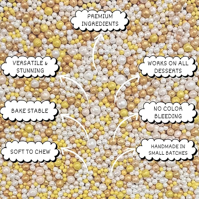 Confect Love Disco Balls Sprinkles Gold and White Edible Sprinkles Mix ??Decorative Sugar Pearls & Disco Balls for Cake, Cupcake, and Cookie Decorating ?밮egan, Gluten-Free, Nut-Free, Soy-Free, Dairy-Free, Palm Oil-Free ??4.2 oz