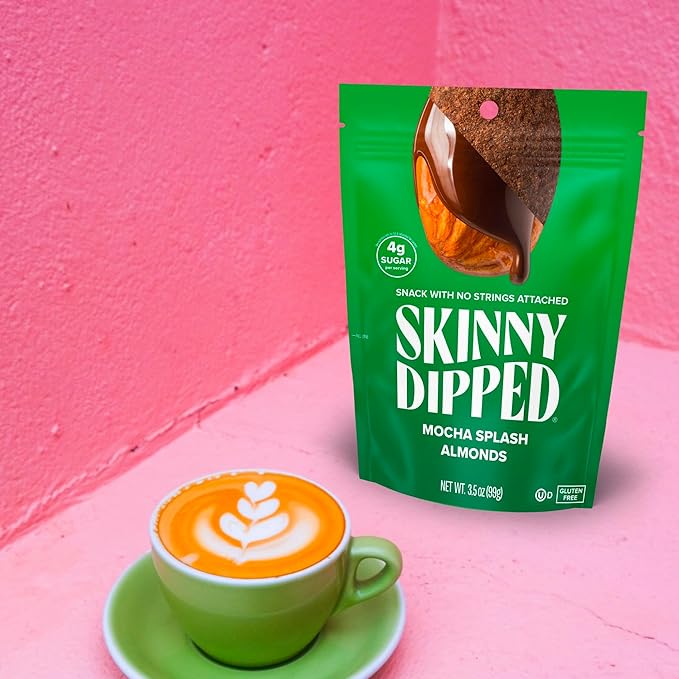 SkinnyDipped Mocha Splash Almonds, Healthy Snack, Plant Protein, Gluten Free, 3.5 oz Resealable Bags, Pack of 5