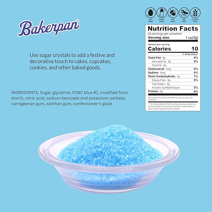 Bakerpan Sugar Sprinkles for Baking - 7 Ounce Sky Blue Decorating Sugar Crystals for Cookies, Cake Pops, Ice Cream (Made in USA)