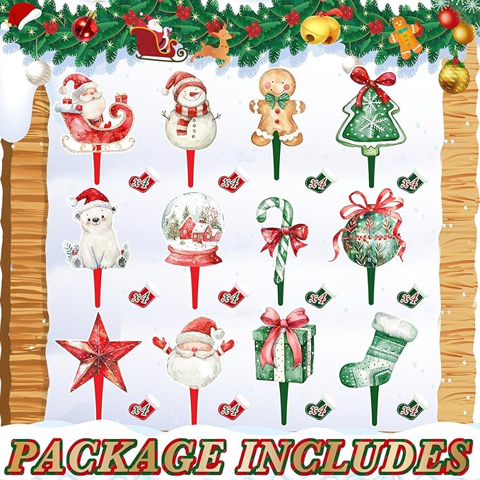 48 Pcs Christmas Cupcake Toppers - Festive Party Decorations for Christmas-Themed Birthdays, Baby Showers, and Holiday Cakes
