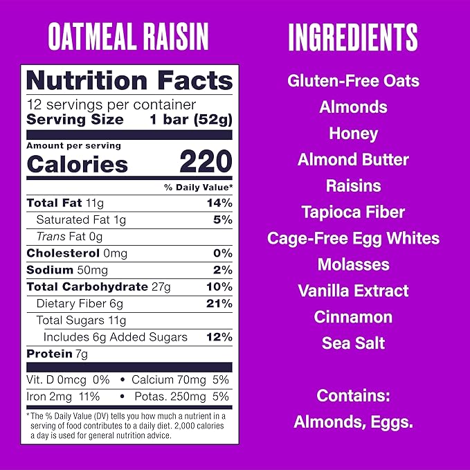 OVER EASY Oatmeal Raisin Breakfast Bars | All Natural, Clean Ingredient Protein Bars | Breakfast & Cereal Bars | 12 Protein Snack Bars Gluten Free, Dairy Free, Soy Free