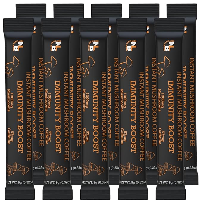 Immunity Boost Organic mushroom Instant Coffee - 10 x 9g Packets - Healthy Coffee alternative and Substitute - With Chaga, Collagen, Lions Mane and Antioxidant