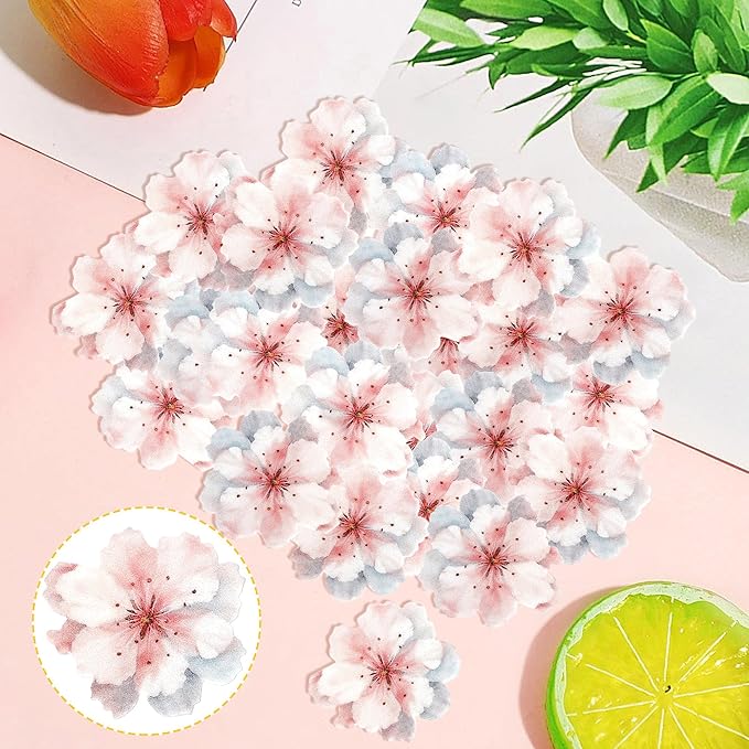 40 PCS Edible Cherry Blossoms Cake Decorations Edible Cherry Blossoms Cupcake Toppers Wafer Paper Flowers Cake Toppers for Baby Shower Kids Birthday Party Cake Food Decorations Supplies Pink
