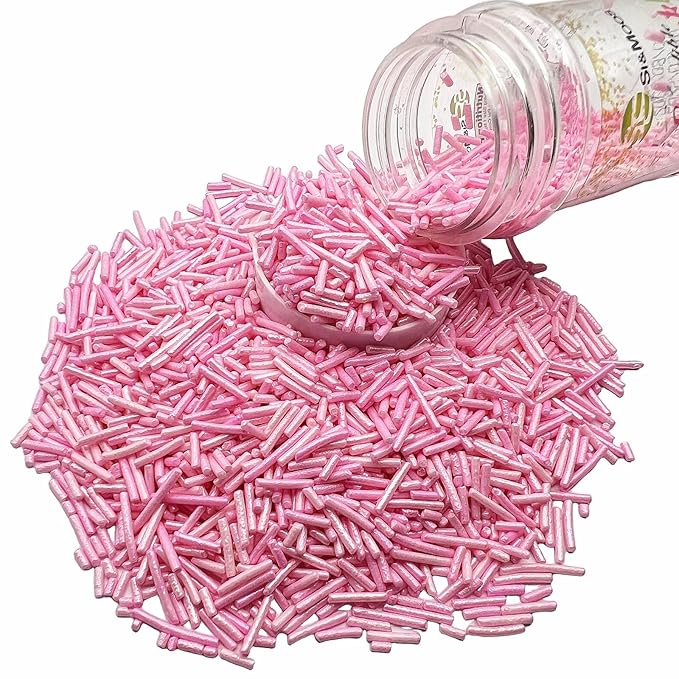 SE Si&Moos Baby Pink Jimmies Sprinkles Pink Sprinkles for Cake Decorating Edible Crunchy Jimmies for Topping Ice Cream, Cookies, Cakes, Cupcakes, Dessert Decorating 3 OZ