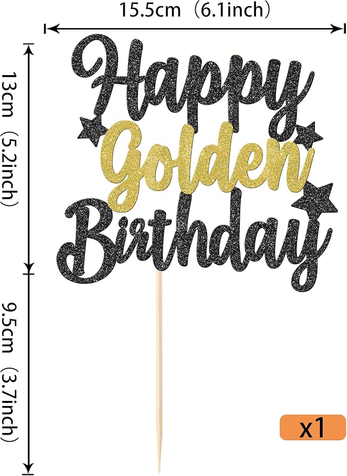 Rsstarxi 1 Pack Golden Birthday Cake Topper Glitter 9th 14th 15th 16th 18th 30th 50th 60th Cake Picks Golden Birthday Cake Decoration for Kids Adults Party Decorations