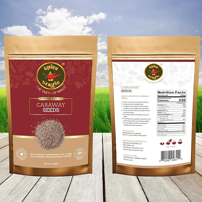 Spice Magic Caraway Seeds I 7oz (200 g) I 100% Natural Caraway Seeds I Perfect for Baking Rye Bread, Cooking & Seasoning I Fresh & Aromatic I Non-GMO I Vegan