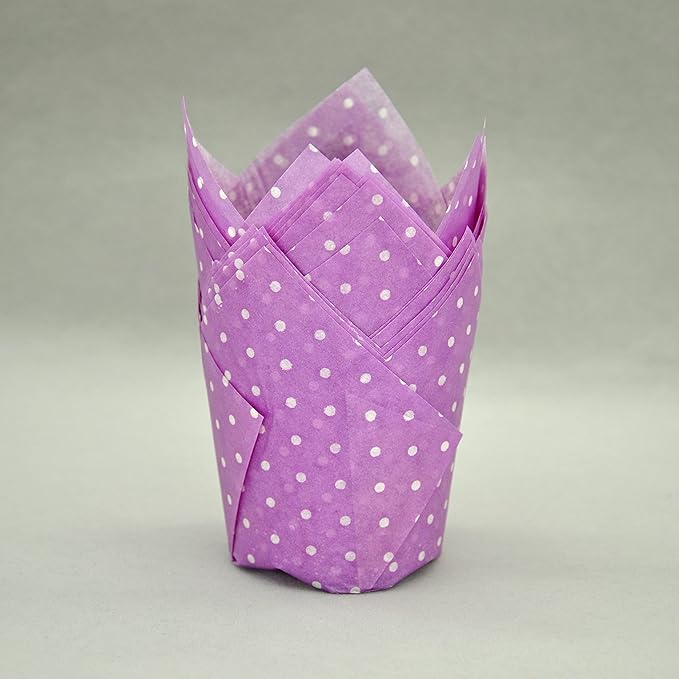 Large Muffin Greaseproof paper Baking cupcake cups, 2-1/4" x 4" Purple printed with Polka Dot Tulip Baking Cup(Large) (125pcs)