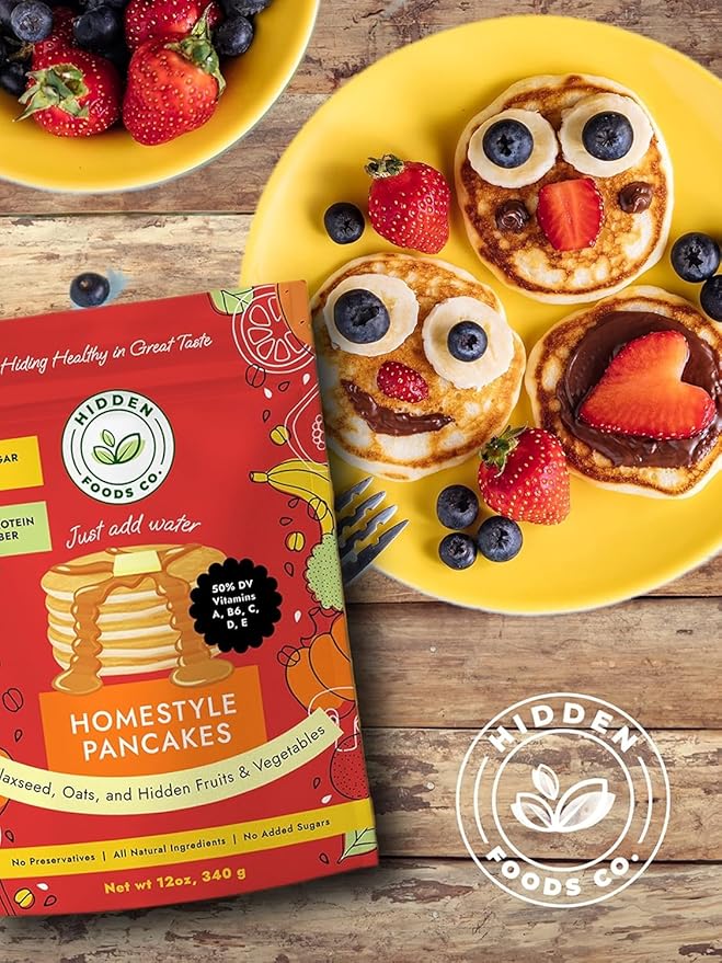 Hidden Foods Variety Pancake Mix 3-Pack | Cinnamon Churro, Homestyle & Chocolate Pancake Mixes | Protein & Fiber, Made with Natural Ingredients, Fruits, Vegetables, Wheat & Oat Flour | Just Add Water