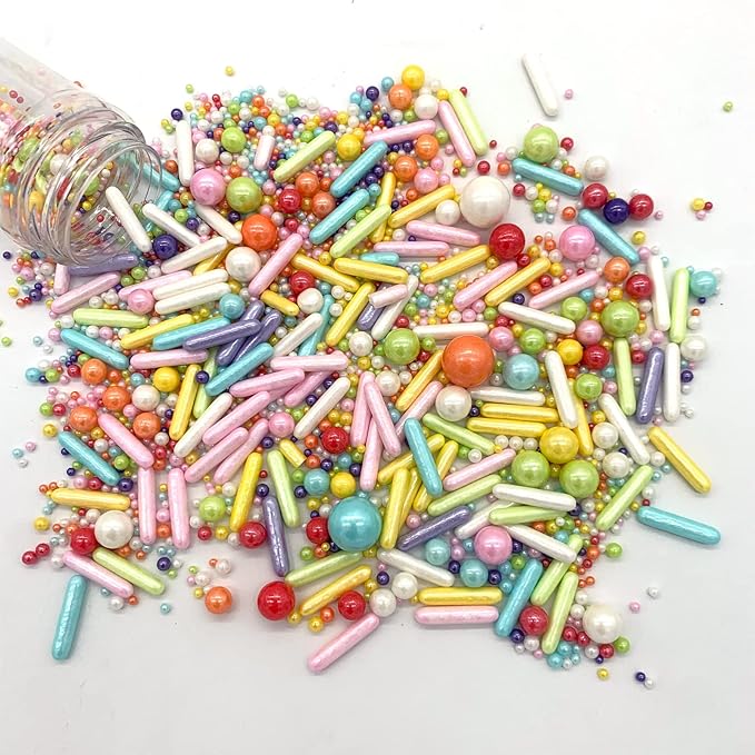 Rainbow Sprinkle Mix Pearl Sugar Candy Mix Size Baking Cake Decorations Cupcake Toppers Cookie Decorating Ice Cream Celebrations Shaker Jar Wedding Shower Party (130g/4.58oz竊?"<div>
