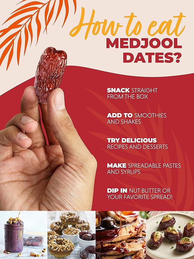 Natural Delights Medjool Dates – Large & Plump, Whole Non-GMO Verified, Good Source of Fiber, Naturally Sweet Fruit Snack, Perfect for On-the-Go - Medjool Dates Whole, 12 oz Container