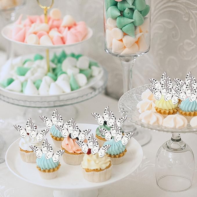 48 PCS Wafer Paper Cupcake Toppers - Edible Butterfly Cupcake Picks & Decorations for Butterfly Theme Baby Shower & Kids Birthday Party Cake Decorations - Brown
