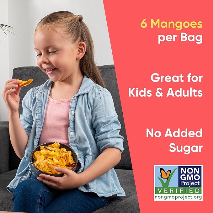 Yammy Dried Mango Chips Like Freeze Dried Fruit, No Sugar Added Crispy Dry Slices of Mangoes, Unsweetened Dehydrated Healthy Snack, Low Calorie Vegan Gluten Free, Individual Packs (3.9oz Pack of 4)