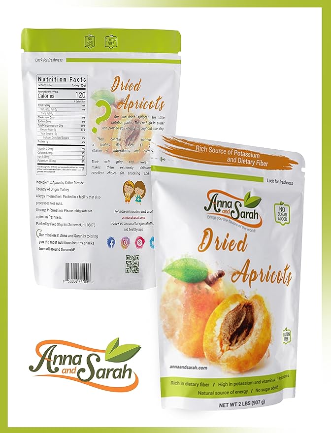 Anna and Sarah Dried Turkish Apricots in Resealable Bag, 3lbs 1 Pack