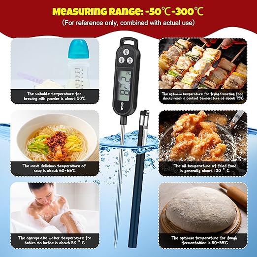 6 Pcs Instant Read Meat Thermometer with Long Probe 9.65 Inch Kitchen Cooking Food Candy Waterproof Digital Thermometer for BBQ Water Milk Yogurt Liquid Cooking(Black, White, Red)