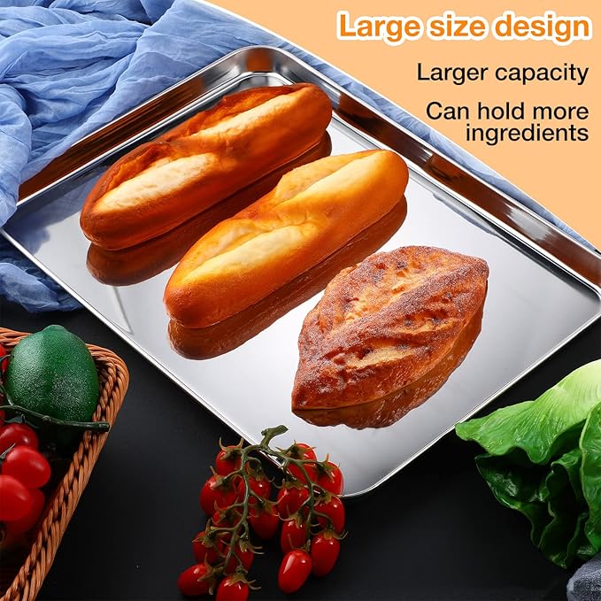 6 Pcs Baking Sheet Set Stainless Steel Cookie Sheet Cookie Baking Pan Bakeware Oven Tray Dishwasher Safe Commercial Grade Pans(18x13x1 Inch)