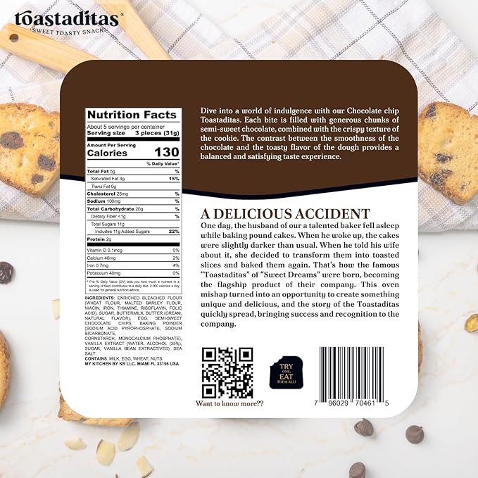 Toastaditas Chocolate Chips Toasted Cookies, 11g of Protein, Natural Ingredients, No Artificial Flavors, Healthy Snacks for kids and adults (3-Pack, Chocolate Chips)