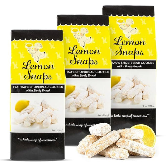Flathau?셲 Fine Foods, Gourmet Shortbread Cookies, Handcrafted All Natural Artisan Bites, Southern-Baked Sweet Snaps with a Buttery Finish (Pack of 3, Lemon)