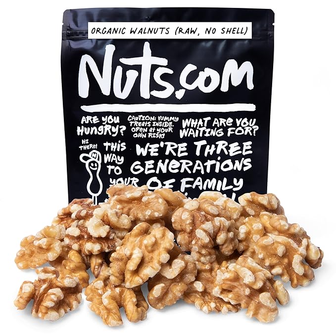 Nuts.com ??Organic Walnuts (Raw, No Shell) ??Healthy Snack for Adults & Kids, Nutty & Slightly Sweet Flavor, Good Source of Protein & Fiber ??Vegan, Raw, Gluten-Free & Kosher Pareve ??2 Pound Bag