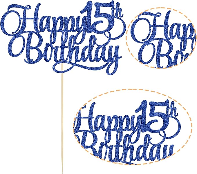 1 Pack Happy 15th Birthday Cake Topper Glitter Number 15 Fifteen Years Old Birthday Cake Pick Decoration for 15th Birthday Celebrating Anniversary Party Supplies Blue