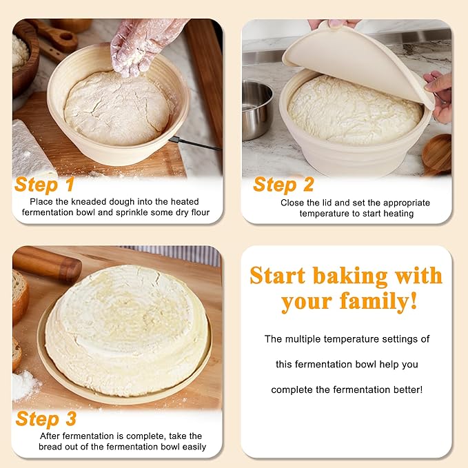 Heating Sourdough Bread Baking Supplies, Bread Proofer with 4 Temperature Settings, Round 9 Inch Foldable Silicone Basket, Yogurt & Pet Food Warmer