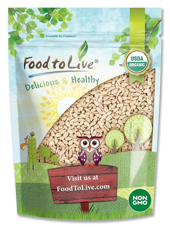 Food to Live - Organic Sunflower Seeds, 1 Pound - Hulled, Raw, Non-GMO, Dried Kernels, Unsalted, Kosher, Vegan, Keto, Paleo, Sirtfood, Bulk