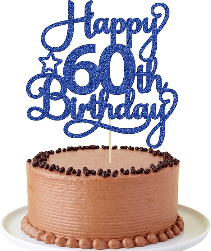 1 Pack Happy 60th Birthday Cake Topper Blue Glitter 60 & Fabulous Cheers to 60 Years Old 60th Birthday Cake Pick for Celebrating 60th Birthday Anniversary Party Cake Decorations Supplies