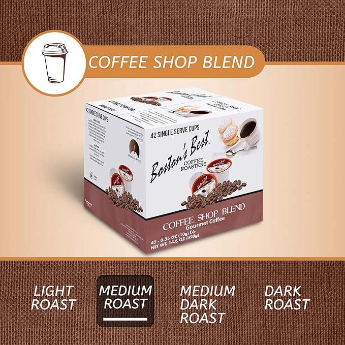 Bostonโs Best - Coffee Shop Blend, Hearty Medium Roast, Delicious Gourmet Coffee Compatible with Keurig CoffeeMaker, 1 Count (42 Single Serve Medium Roast Cups)
