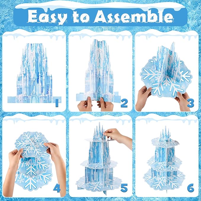 2 Pack Frozen Birthday Party Decorations Frozen Cupcake Stand 3 Tier Snowflake Cupcake Holder Winter Wonderland Decorations for Girls Kids Birthday Princess Party Holiday New Year Christmas Supplies