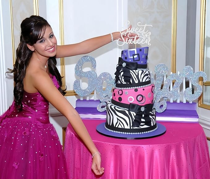 Sweet Sixteen Cake Topper - Silver Glitter Butterfly Theme Sweet 16 Birthday Cake Decorating Supplies for Girls, Sweet 16 Cake Topper for Happy 16th Birthday Party Supplies Photo Booth Props