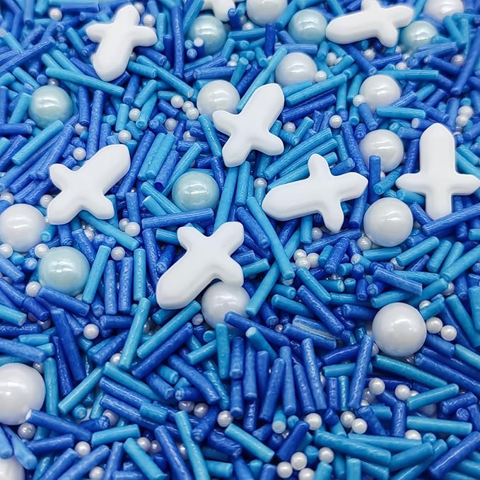 White Cross & Blue Series Sprinkles Edible Toppers Cake Decorating Mixed Size Cake Decorations Cupcake Toppers Cookie Decorating Perfect for Cakes,Cupcakes,Desserts Toppings 3OZ