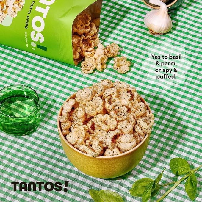 Tantos! Puffed Pasta Chips ??Healthy Pasta Snack by Top Chef Joe Sasto ??Plant-Based, Low Calorie, Crunchy Chips ??Variety Pack ??Marinara, Pesto, Cacio e Pepe, Classico ??Gourmet Bold Flavors (4 oz 2 Pack, Pesto)