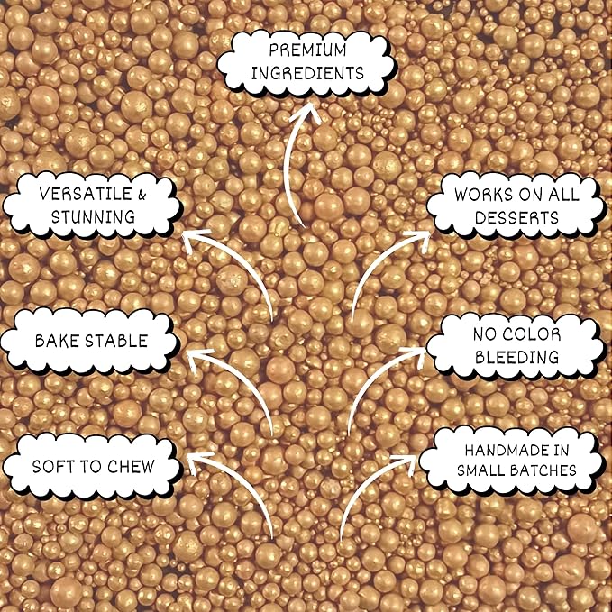Confect Gold Edible Cake Sprinkles ??Confect Love Metallic Disco Balls for Cake & Cupcake Decorating ??Shiny Gold Sugar Pearls for Baking, Desserts, Cookies | Vegan, Gluten-Free, Nut-Free, Soy-Free, Dairy-Free, Palm Oil-Free??4.2 Oz