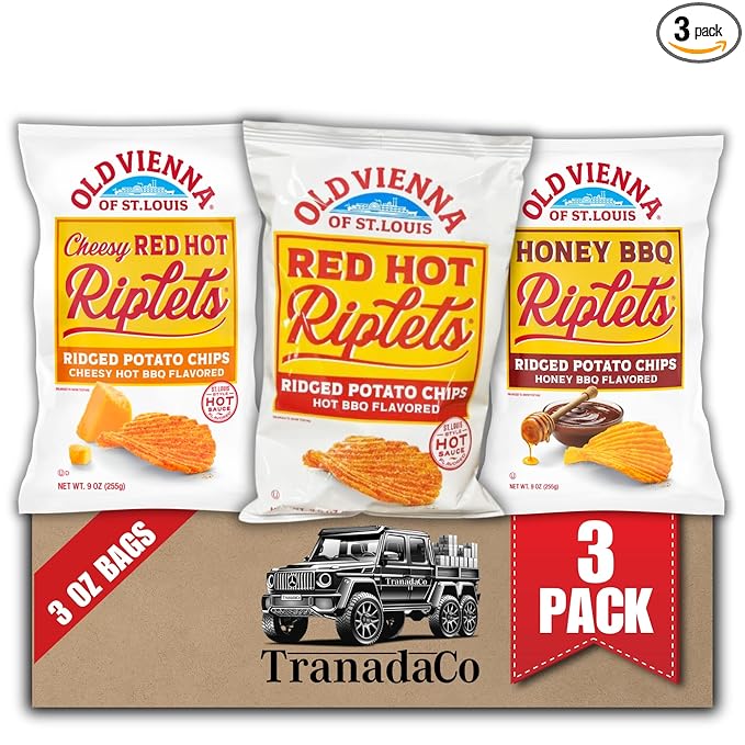 Old Vienna of St. Louis Riplets Chips 3oz Bags (3-Pack, Hot BBQ, Honey BBQ, or Cheesy Red Hot) by TranadaCo