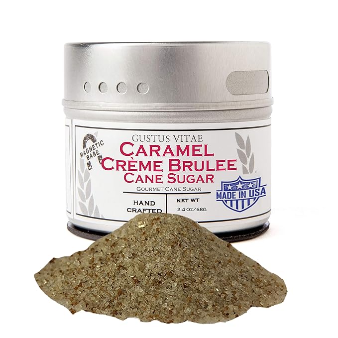 Caramel Crème Brûlée Cane Sugar | Artisanal Infused Sugar | 1:1 Replacement For Plain Sugar | All Natural, Non GMO | Gourmet Sweetener | Handmade in Small Batches | GLP-1 Friendly | Magnetic Tin | Gustus Vitae | #82