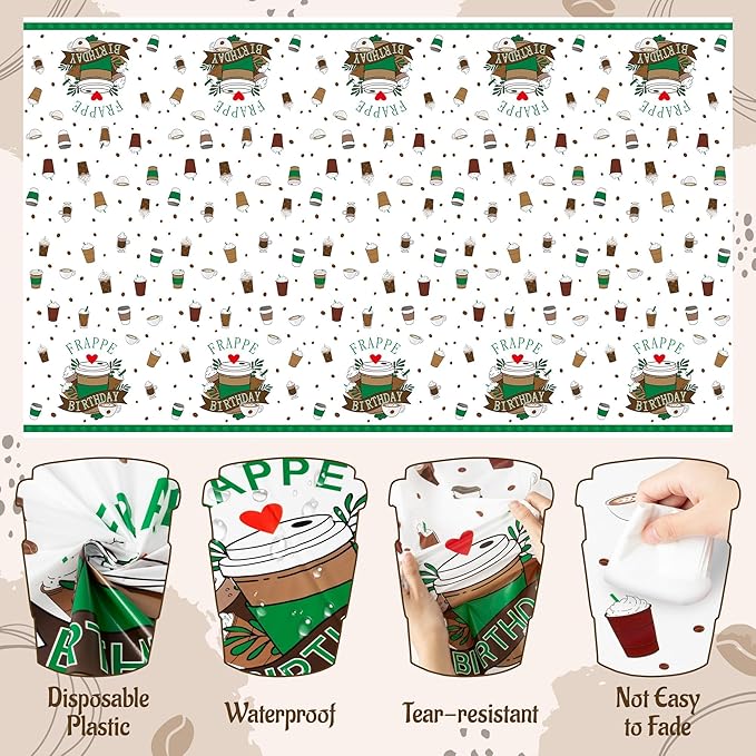 Frappe Coffee Party Tablecloths - 3Pcs Frappe Birthday Table Covers, Coffee Themed Party Decorations Plastic Disposable Rectangular Table Cloth Decor for Birthday Afternoon Tea